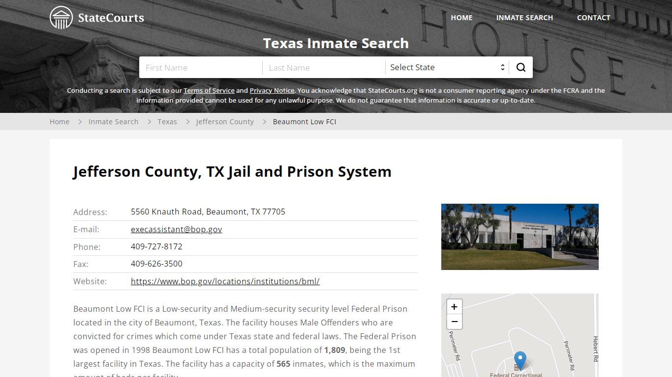 Beaumont Low FCI Inmate Records Search, Texas - StateCourts