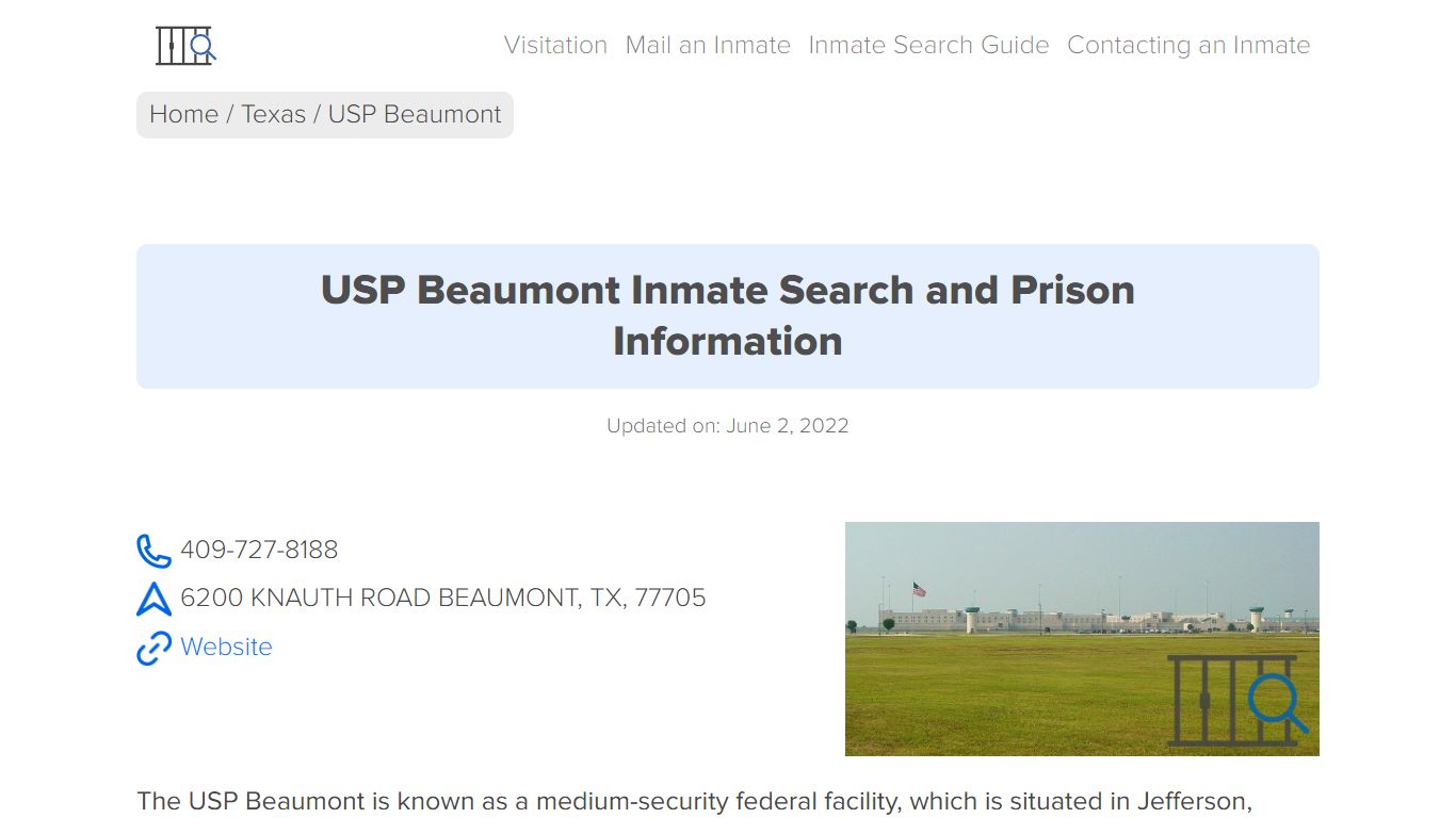 USP Beaumont Inmate Search, Visitation, Phone no ...